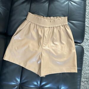 A.L.C. High Waist Tan Women's Leather Shorts